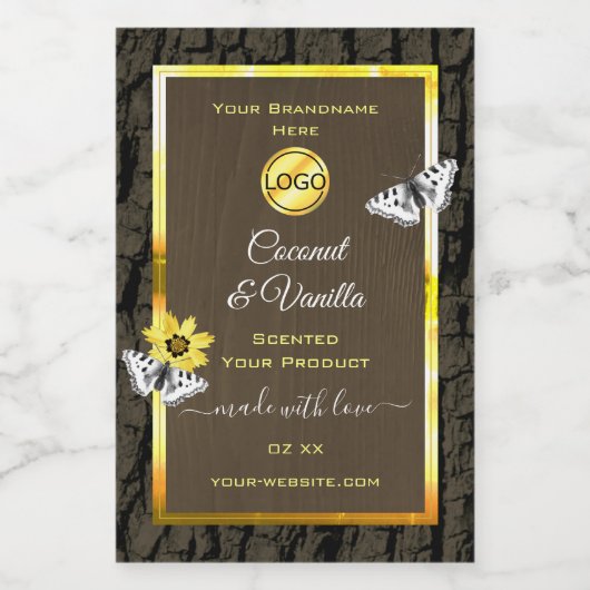 木目ダークブラウン金ゴールド製品ラベル追加ロゴ フードラベル (シングルラベル)