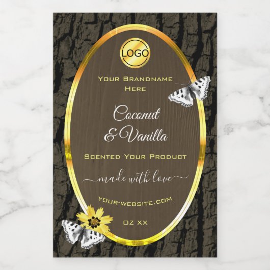 木目ダークブラウン金ゴールド製品ラベル追加ロゴ フードラベル (シングルラベル)