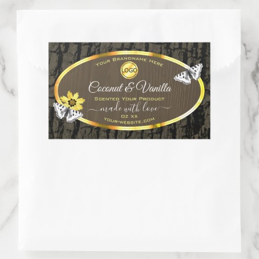 木目ダークブラウン金ゴールド製品ラベル追加ロゴ 長方形シール (バッグ)