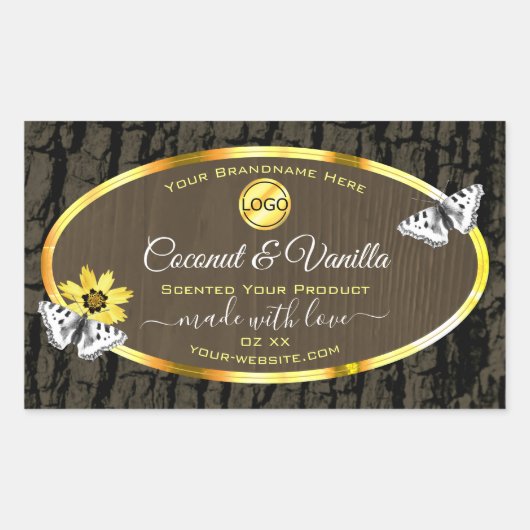 木目ダークブラウン金ゴールド製品ラベル追加ロゴ 長方形シール (正面)