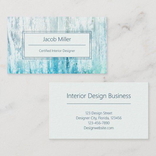 木目ティール(緑がかった色)白テクスチ素朴ャ 名刺 (正面/裏面)