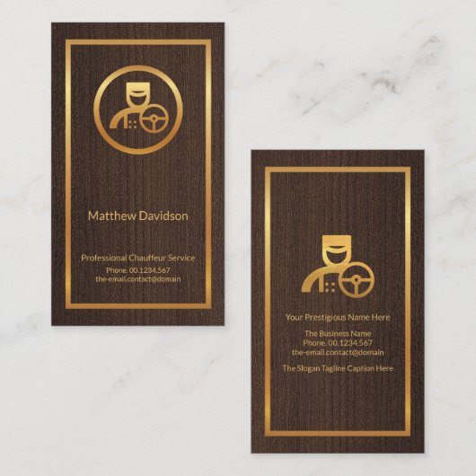 木目テクスエレガントチャ金ゴールドフレームショーファ 名刺 (正面/裏面)