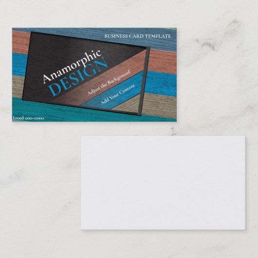 木目テクスチカラフルャのアナモフィック 名刺 (正面/裏面)