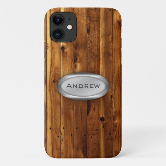 木目テクスチャパターンメタリック銘板 Case-Mate iPhoneケース (裏面)