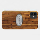 木目テクスチャパターンメタリック銘板 Case-Mate iPhoneケース (裏面(横))