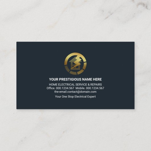 木目テクスチャ金ゴールドホームバルブ配線電気技師 名刺 (裏面)