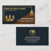 木目テクスチャ金ゴールドホームバルブ配線電気技師 名刺 (正面/裏面)