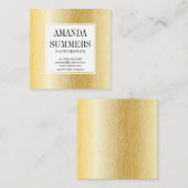 木目パターン |メタリック金ゴールド スクエア名刺 (正面/裏面)