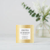 木目パターン |メタリック金ゴールド スクエア名刺 (スタンド正面)