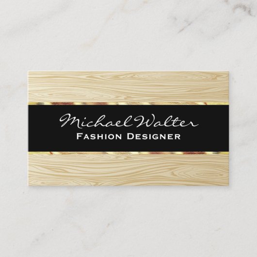 木目パターン |金ゴールドトリム 名刺 (正面)