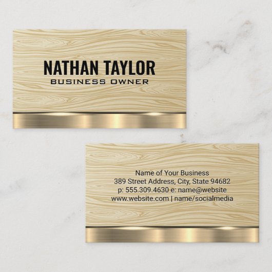木目パターン |金ゴールドメタルトリム名刺 名刺 (正面/裏面)