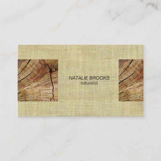 木目パネルとリネンステッチの外観 名刺 (正面)