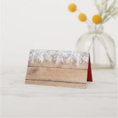 木目パネルの冬の雪片 |休日 プレイスカード (正面)