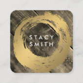 木目パネル金ゴールドブラシ スクエア名刺 (正面)