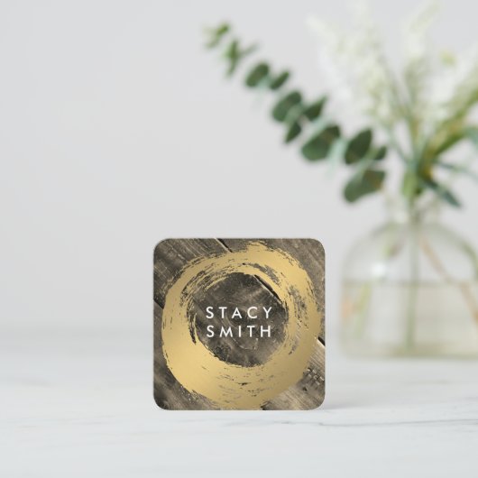 木目パネル金ゴールドブラシ スクエア名刺