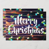 木目パーソナライズされたにクリスマスライト シーズンカード (正面/裏面)