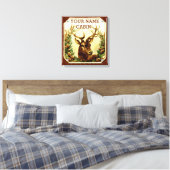 木目パーソナライズされた付き鹿キャビン キャンバスプリント (インサイチュ (寝室))