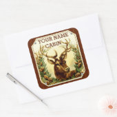 木目パーソナライズされた付き鹿キャビン スクエアシール (封筒)