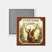 木目パーソナライズされた付き鹿キャビン マグネット (正面/裏面)