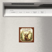 木目パーソナライズされた付き鹿キャビン マグネット (インサイチュ (食洗機))