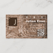 木目モダンタイポグラフィモノグラはっきりしたムQRコード 名刺 (正面)