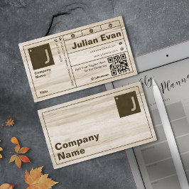 木目モダンタイポグラフィモノグラはっきりしたムQRコード 名刺