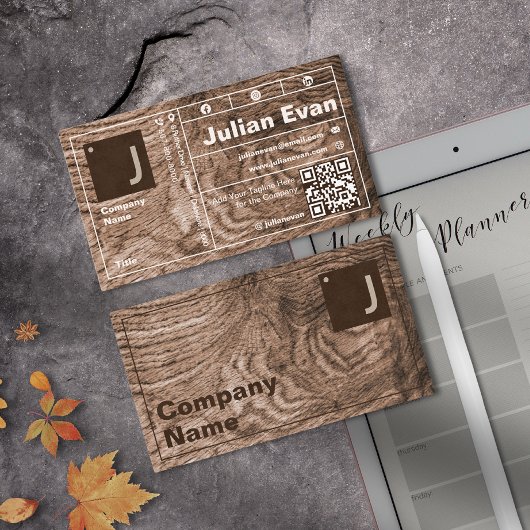 木目モダンタイポグラフィモノグラはっきりしたムQRコード 名刺