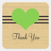 木目モダンハートありがとうシール,緑 スクエアシール (正面)