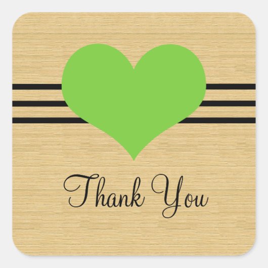 木目モダンハートありがとうシール,緑 スクエアシール (正面)