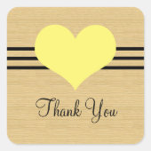 木目モダンハートありがとうシール、黄色 スクエアシール (正面)