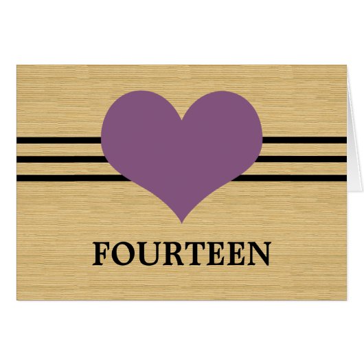 木目モダンハートテーブル番号カード、紫 (正面横)