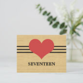 木目モダンハート表番号葉書き、赤 ポストカード (スタンド正面)