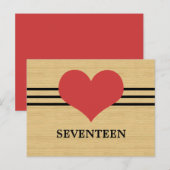 木目モダンハート表番号葉書き、赤 ポストカード (正面/裏面)