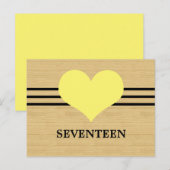木目モダンハート表番号葉書き、黄色 ポストカード (正面/裏面)