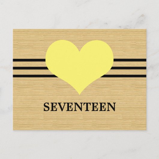 木目モダンハート表番号葉書き、黄色 ポストカード (正面)