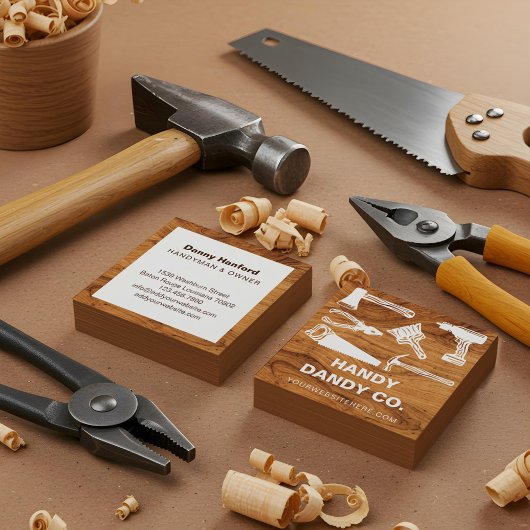 木目モダン手利業者ツール業者ビルダー スクエア名刺