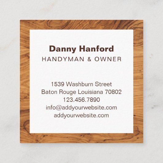 木目モダン手利業者ツール業者ビルダー スクエア名刺 (裏面)