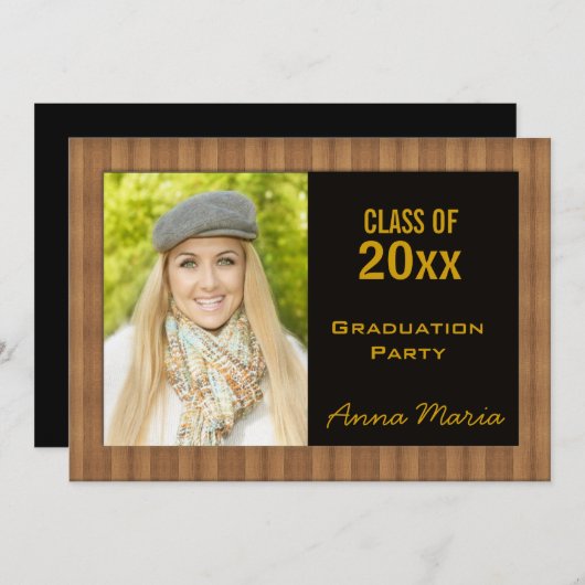 木目卒業パーティフォト招待状 招待状 (正面/裏面)