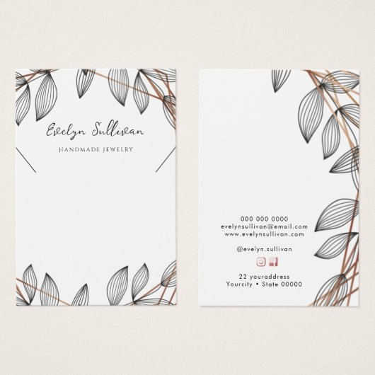 木目幾何学模様のネックレス表示カード (正面&裏面)