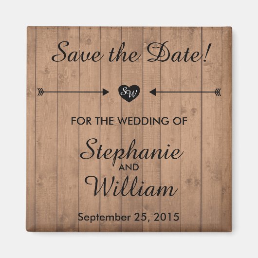 木目日付磁石を保存する。ハートと矢印。 マグネット (正面)