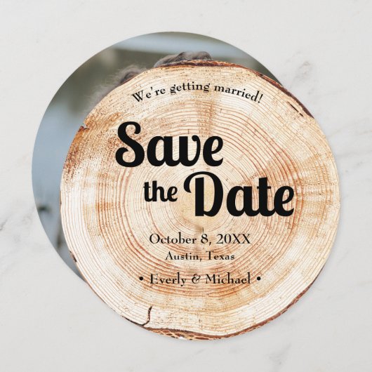 木目木のスタイリッシュ婚約写真ユニーク 招待状 (正面/裏面)