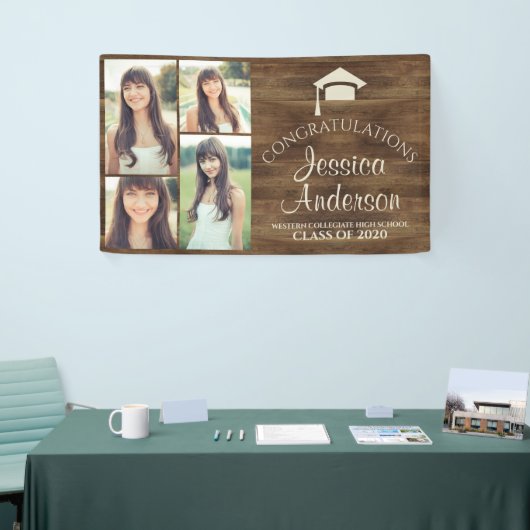 木目木材素朴写真テンプレート卒業 横断幕 (トレードショー)