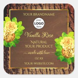 木目木皮フローラ製品ラベルとロゴ スクエアシール