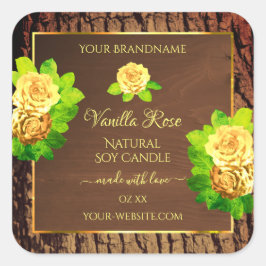 木目木皮製品ラベルフローラバラ スクエアシール