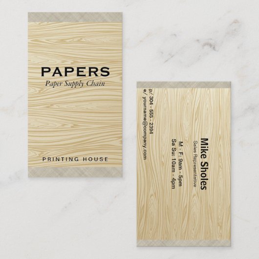 木目模様のテクスチャ加工された織物 名刺 (正面/裏面)