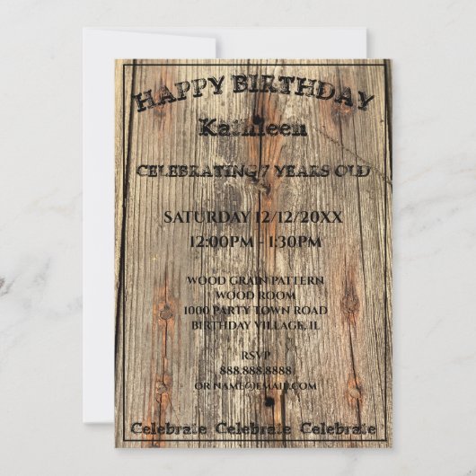 木目模様写真ユーコン誕生日招待状 招待状 (正面)