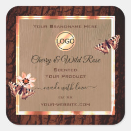 木目樹皮製品ラベルButterfiesロゴ スクエアシール