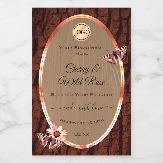 木目樹皮製品ラベルButterfiesロゴ フードラベル (シングルラベル)