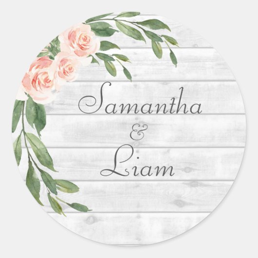 木目白素朴文字名ステッカー ラウンドシール (正面)