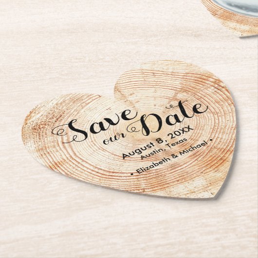 木目秋の結婚式素朴救の日付 ペーパーコースター (アングル)